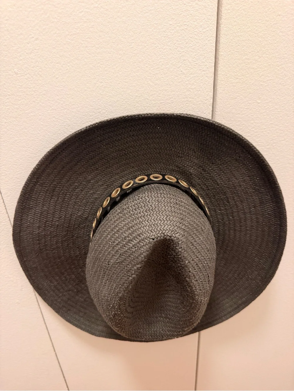 AllSaints Gray Straw Sun Hat with Grommet Band